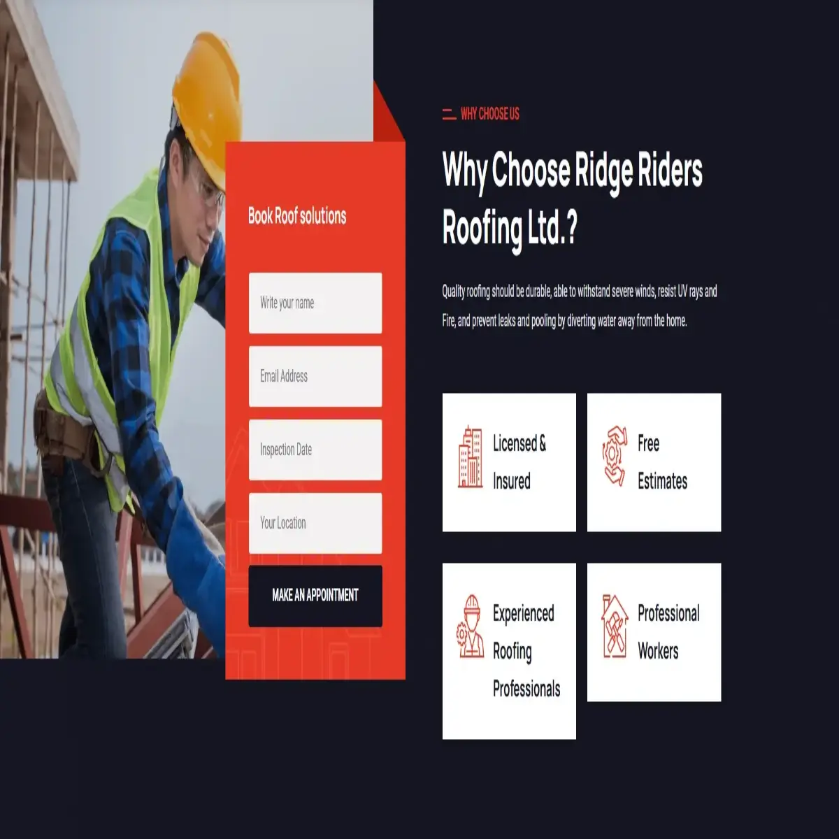 Ridge Riders Roofing website design and development
